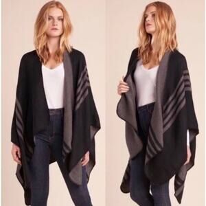BB Dakota Cape Shawl Sweater Poncho Gray Black Reversible fall winter cozy comfy